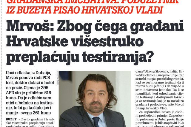 PODUZETNIK IZ BUZETA PISAO HRVATSKOJ VLADI