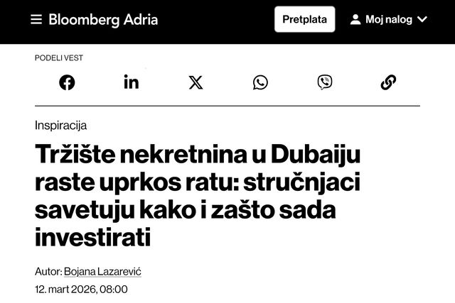 TR&Zcaron;I&Scaron;TE NEKRETNINA U DUBAIJU RASTE USPRKOS RATU